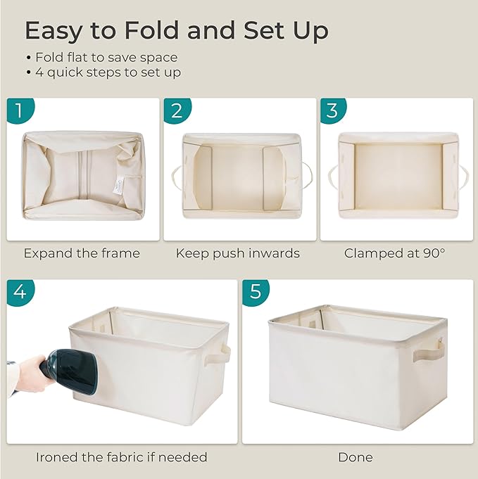 Storage Basket Bins with Metal Frame, Large Collapsible Fabric Storage Baskets for Organizing Shelf, Basket Organizer W/Handles for Towels, Laundry, Office, Home, 12-Pack, Beige