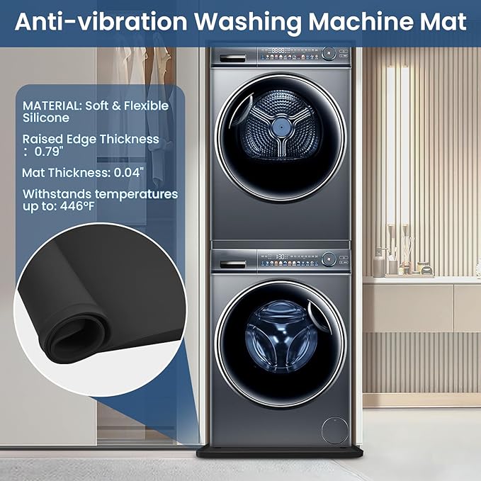 27"X27" Under Washing Machine Drain Pan Silicone Mat with 0.8“ Raised Edge - Washing Machine Tray , Non-Slip Trays for under Washer and Dryer ,Washer Tray for Floor Protection ,Washer Drip Pan(Black)