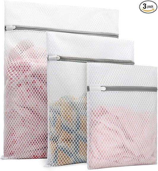 Muchfun 3Pcs Durable Honeycomb Mesh Laundry Bags for Delicates (1Large, 1Medium, 1Small)
