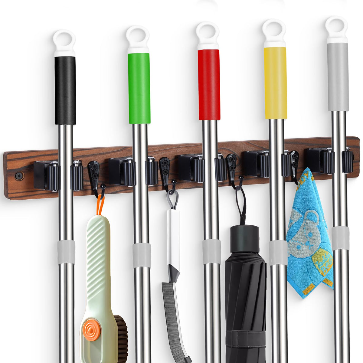FunCee Broom Holder Wall Mount With 5 Slots & 4 | Home Organization - Image 1