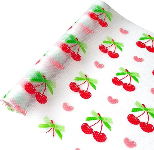 Cherry Shelf Liner for Kitchen Cabinets - Non-Adhesive Drawer Liner, Washable Non-Slip Fridge Liners for Shelves, Refrigerator Mats, Waterproof Kitchen Drawer Organizer