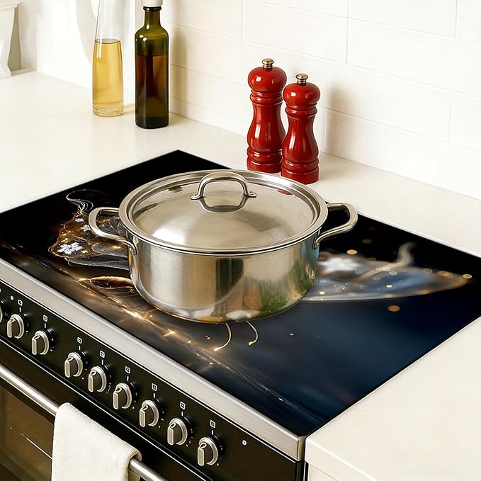 Stove Top Covers for Electric Stove, Waterproof Cooktop Guard, Wipe-Clean Range Shield, Reusable Countertop Pad, 28.3 x 20.5 Inches, Gold Butterfly Kitchen Decor（Smart butterfly）