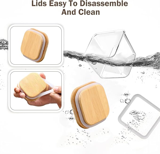 Square Storage Containers with Lids, Clear Food Storage Container Jar with Sealing Bamboo Lid for Noodles Flour Cereal Rice Sugar Tea Coffee Beans (20oz*3/40oz*2/67oz*1)