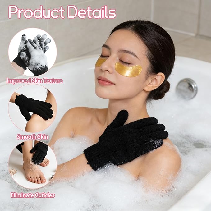 108 Pcs Exfoliating Glove Bulk with Hanging Loop Black Shower Gloves for Men Women Massage Scrubs Beauty Spa Body Bath Dead Skin Remover Exfoliating Body Scrubber