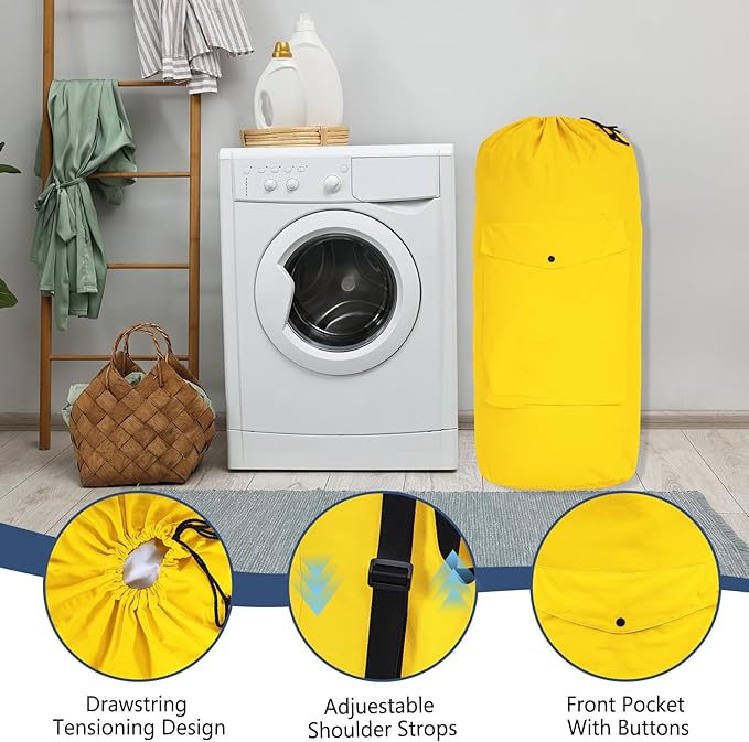 Sanlykate Canvas Backpack Laundry Bag - Extra Large Durable Dirty Clothes 2-3 Days Capacity with Adjustable Shoulder Strap & Front Pocket, for College Dorm, Apartment, Laundromats, Camping Travel