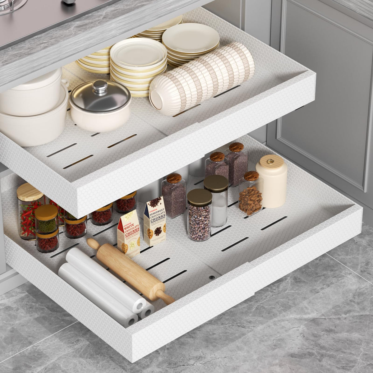 Pull Out Cabinet Organizer, Expandable 12.6"-20.47" 2Pack (White) - Image 1