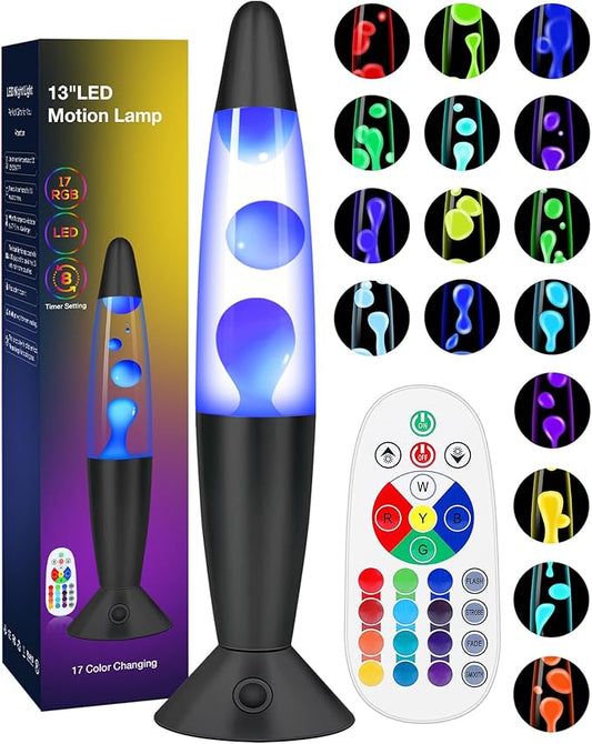 Color Changing Black Liquid Motion Lamps: 17 Colors LED Night Light for Adults with Remote & Timer, Smart Ambient Mood Lighting for Bedroom Office, Novelty Cool Christmas Birthday Gifts, 13 Inch