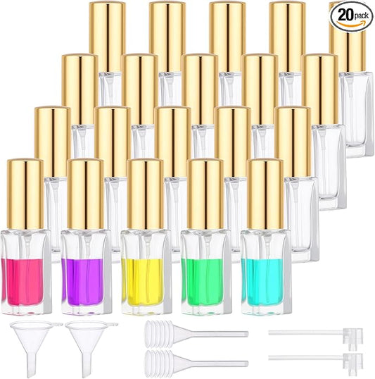 Segbeauty 20pcs 0.17oz Mini Spray Bottle Empty, Perfume Travel Refillable Glass Spray Bottles, 5ml Bulk Perfume Atomizer with Dispensing Refill Kit, Small Travel Cologne Sprayer Bottle Portable