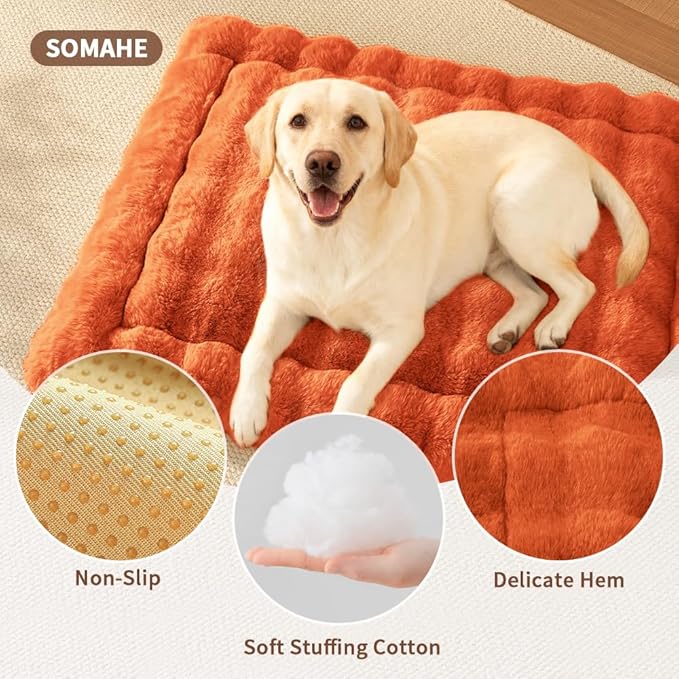 Cat Beds for Indoor Cats Faux Fur Pet Pad Mat Plush Kitten Bed with Non-Slip Bottom for Carriers/Couch Dog & Puppy Friendly 35 x 27 Inch X-Large Orange