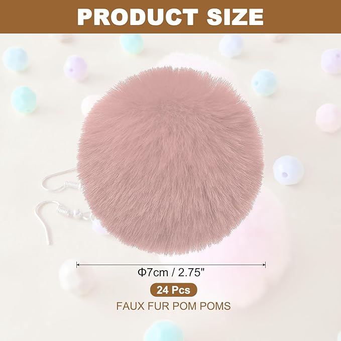 PATIKIL Faux Fur Pom Poms for Hats, 24 Pcs Fluffy Soft Fur Poms Balls with Elastic Loop for Keychain Knitting Hats DIY Scarves Gloves Bag Christmas, Pink White