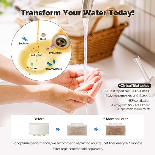 Bathroom Sink Faucet Water Filter, Filtration with Vitamin C Gel, Removes Chlorine & Heavy Metals, NSF Certified Hard Water Softener for Sensitive Skin Care, Made in Korea - Pure White