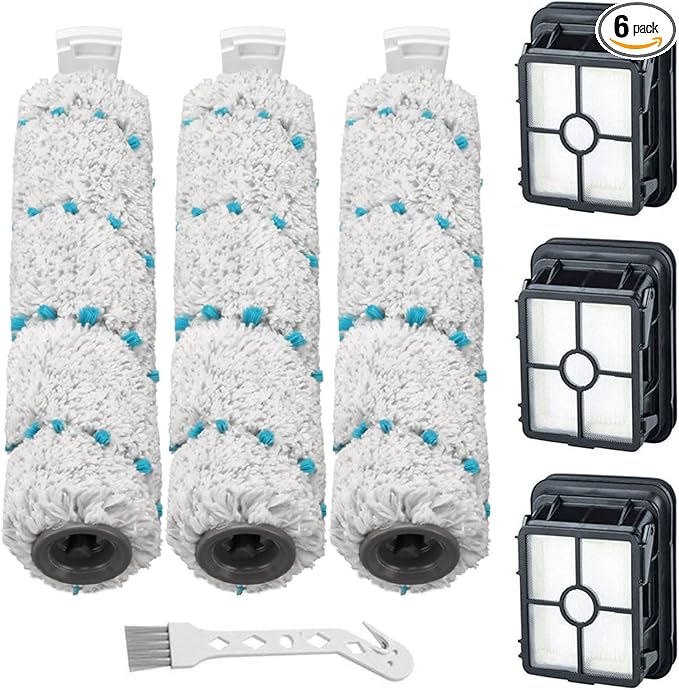 Lemige Brush and Filter Replacement Parts for Bissell CrossWave Max 2554 2590 2593 2596 for HydroSteam Plus 35151 3515 35152 3513 3518 Vacuum,3 Pack Multi-Surface Brush Rolls 2787 Vacuum Filters 1866