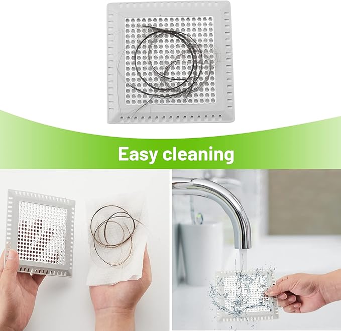 Drain Hair Catcher,Shower Drain Cover Hair Catcher Shower Drain Strainer for Bathroom Floor,Square Shower Hair Drain Catcher to Keep Away from Clogged Drain (Matte Black, 4 inch)