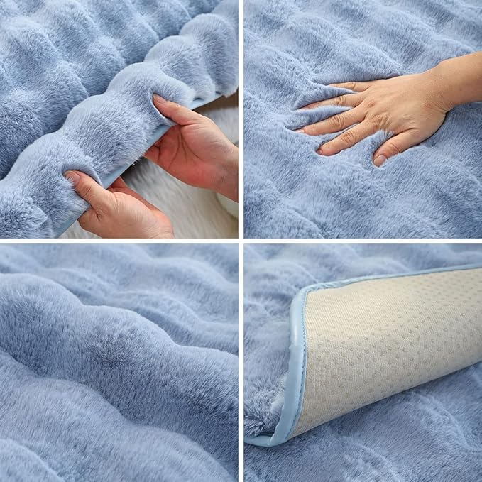 Soft Warm Faux Fur Couch Sofa Cover Thick Shaggy Fuzzy Sectional Couch Cover Non-Slip Solid Color Plush Sofa Slipcover Furniture Protector for Kids, Pets (Light Blue,43"x94")