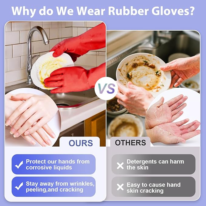 Rubber gloves for dishwashing 4 Pairs, Kitchen gloves for dish cleaning gloves, Reusable (XL, Colorful)