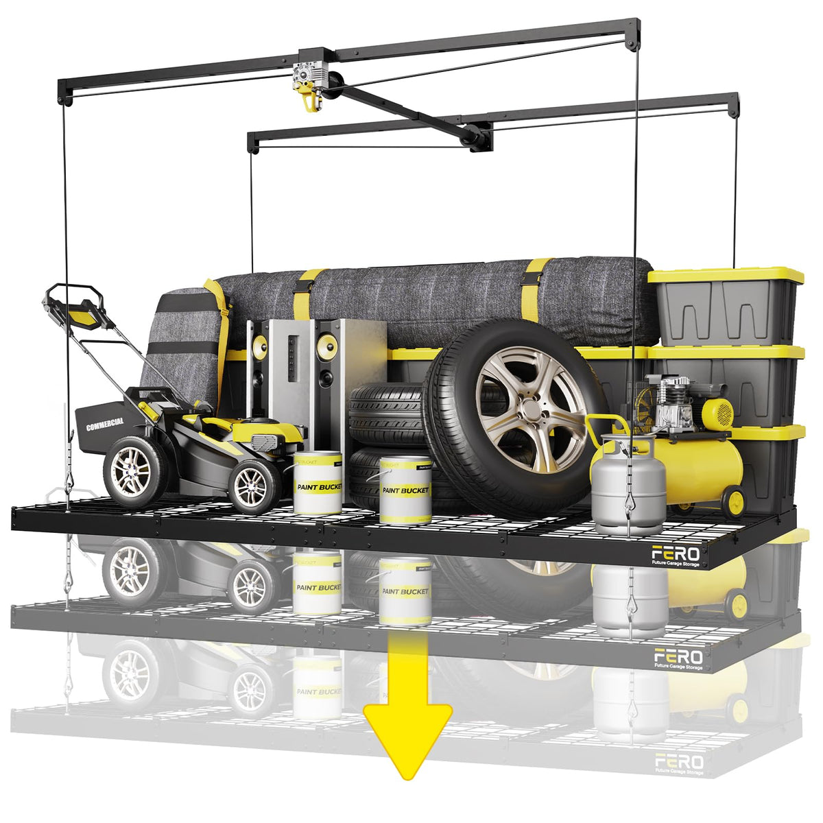 FERO Overhead Garage Storage Rack 4x8, 500 lb Heavy-Duty Capacity - Image 1