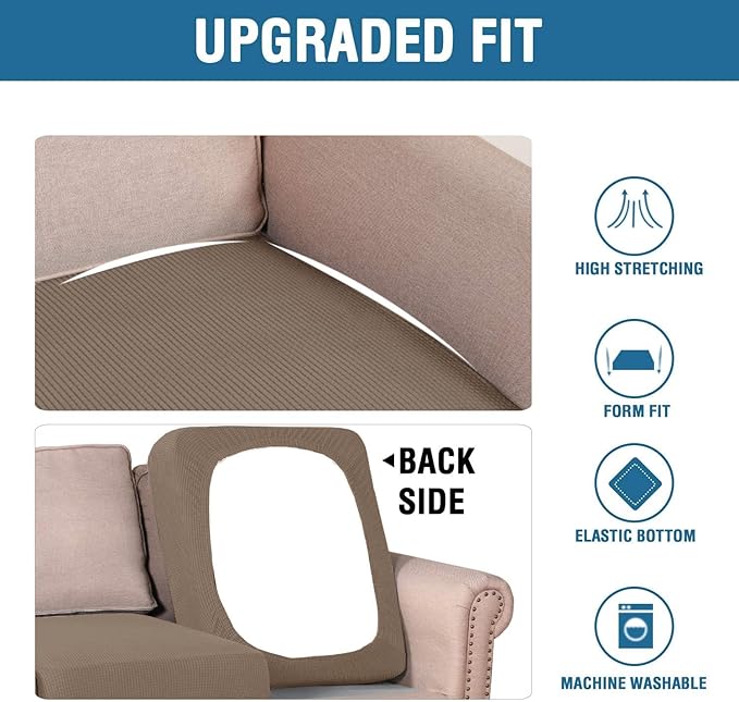 H.VERSAILTEX Multi-Pieces Loveseat Covers for 2 Cushion Couch High Stretch Couch Cushion Covers Jacquard Textured Twill Fabric(2 Seat Covers Plus 2 Back Cushion Covers, Macchiato)