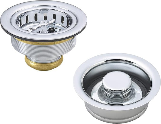 Westbrass D2155-26 Wing Nut Style Large Kitchen Basket Strainer with Waste Disposal Flange and Stopper, Polished Chrome