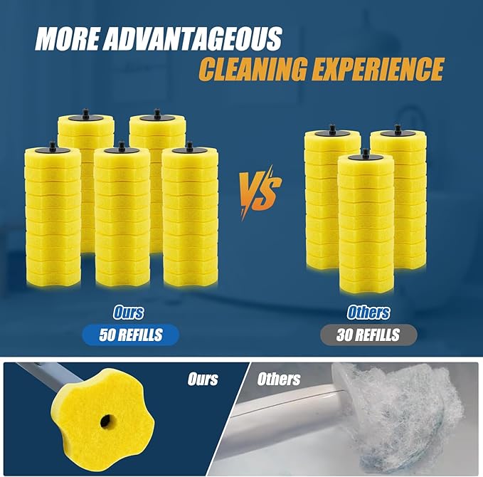 50PCS Toilet Bowl Wand Refills, Replacement Heads for Bathroom Washroom Cleaning Pads, Disposable Toilet Brush Refills Compatible with Household Brushes Scrubbers Cleaning Refill Lemon Fresh Yellow