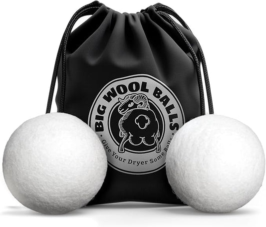 XXL 3.75in Wool Dryer Balls – Twice The Size of XL | 100% Organic New Zealand Wool | Shorten Drying Time | Reduce Static & Wrinkles Fast (by BigWoolBalls) (XXL Mega Size, 3.75in Diameter)