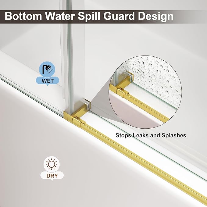 Frameless Shower Door,Single Sliding Glass Shower Door with Nano Coating & Safety Film, Adjustable 67"-72" W x 72" H, Brushed Gold,1/4" (6mm) SGCC Tempered Glass