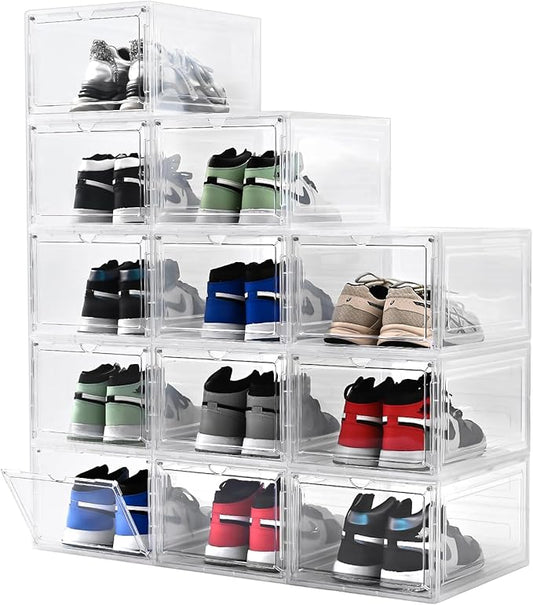Large Shoe Boxes Clear Plastic Stackable，Drop Front Shoe Box with Clear Door, Shoe Containers For Sneaker Display,Fit up to US Size12