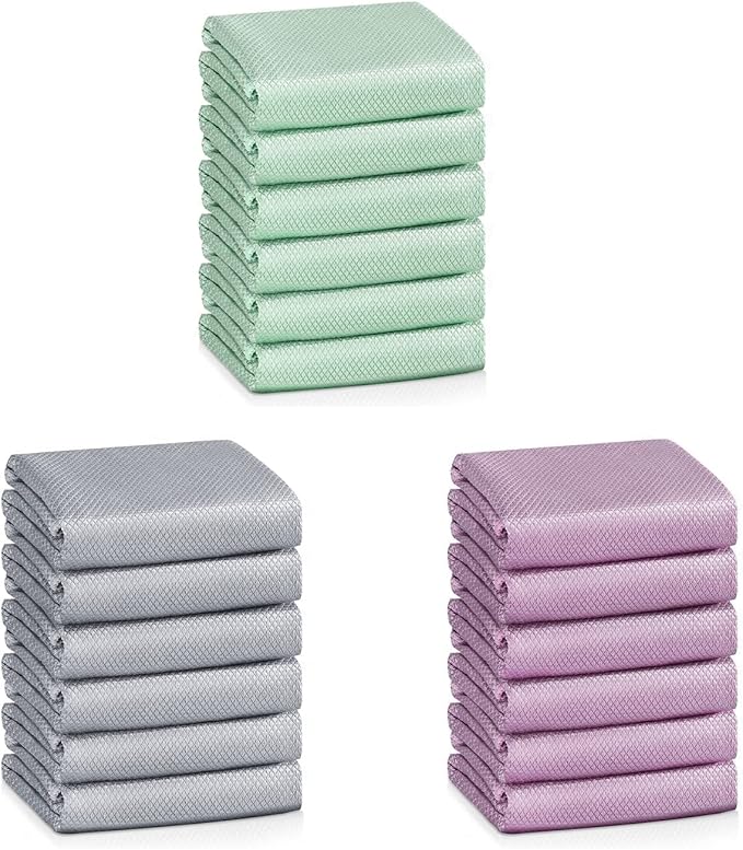 Microfiber Glass Cleaning Cloths | Streak Free Windows Mirrors & Cars Windshields cleaning towel | Glass Polishing cleaning cloth | All-purpose Dust Dirt Cleaning Rags | Lint Free Pack of 18（Mix）