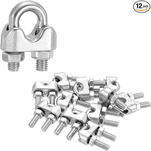 MECCANIXITY 12Pcs Wire Rope Cable Clip Clamps 3/16 Inch M5 Small 304 Stainless Steel U Bolt Saddle Fasteners Hardware for Secure Rigging Marine Guy Line Fence Clothesline, Silver