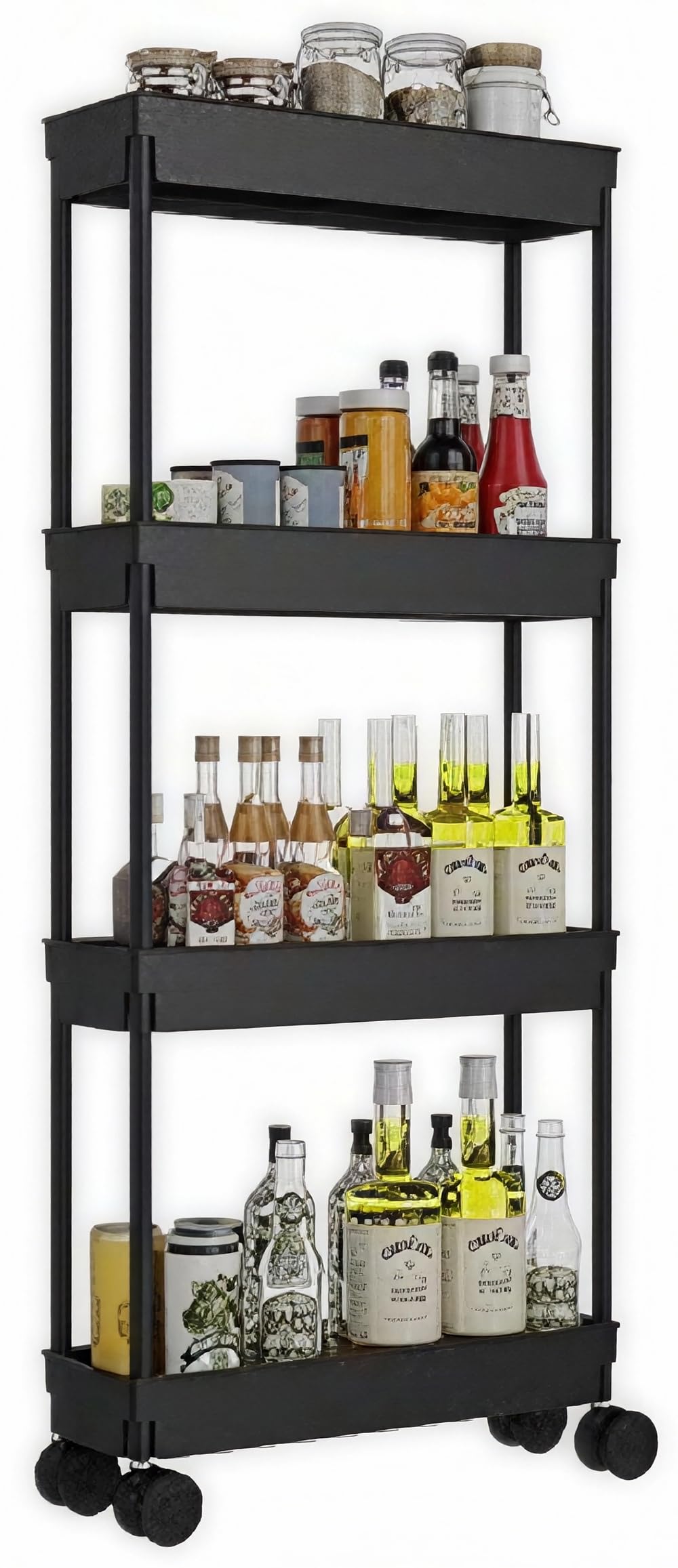 Sooyee 4 Tier Slim Storage Cart, Black - Image 1