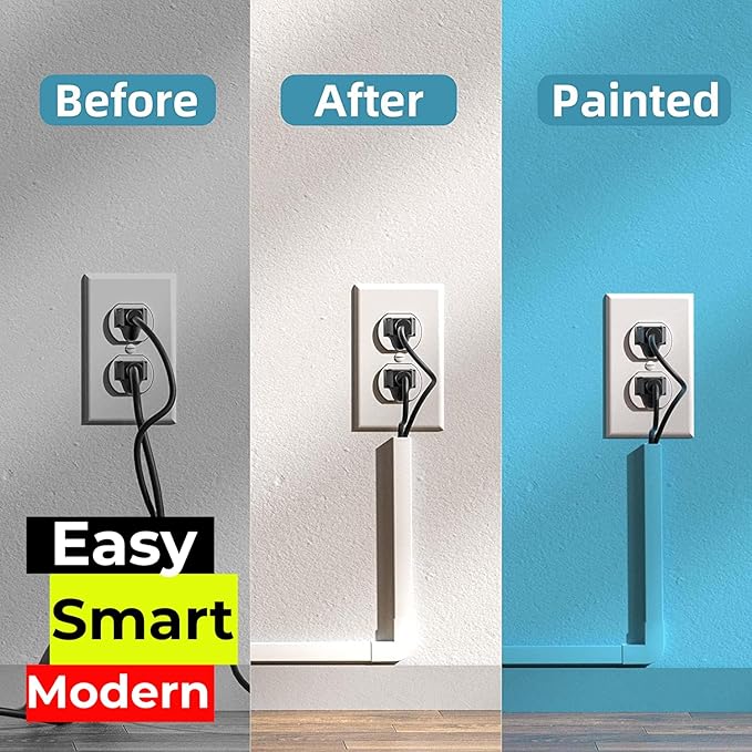 Cable Raceway Kit | 6 Pcs 1 Meter (3.3ft) Paintable Cord Cover with 6 x Connectors | Screws | Anchors & Cable Ties | Wall Mounted Cable Concealer for TV | Computer, Speaker & Office Wires