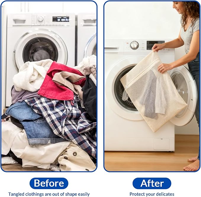 4Pcs Large Cotton Mesh Laundry Bags for Delicates-Breathable Mesh Garment Underwear Bag for Washing Machine-Travel Wash Bags with Zipper for Bras Sock Clothes Laundry Dorm Room Essentials