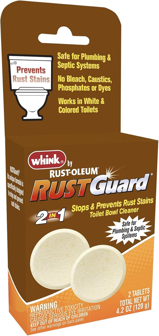 Rust-Oleum RustGuard Rust Stain Remover | Heavy-Duty Iron Stain Remover & Toilet Bowl Cleaner For White & Colored Toilets | 2 Tablet Box