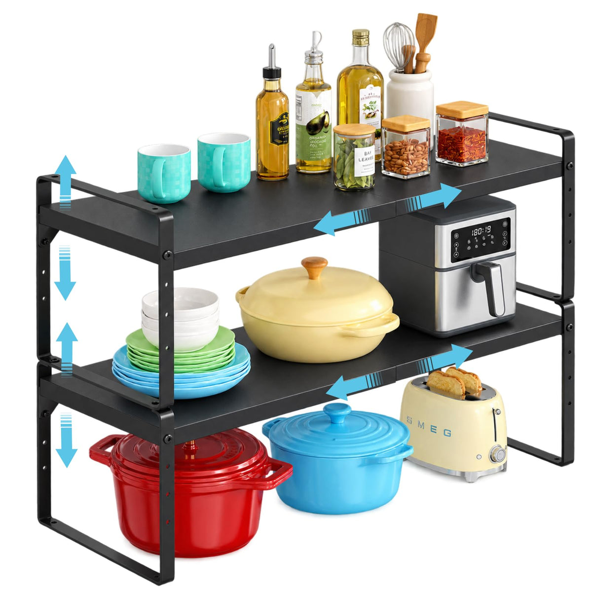 Expandable Kitchen Cabinet Shelf Organizer, Stackable - Image 1