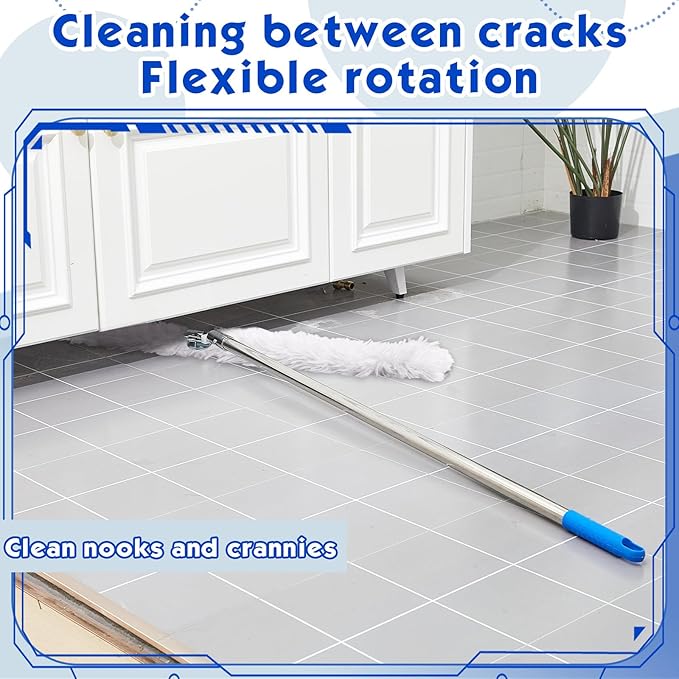 Suclain 4 Pcs Clip on Dust Mop Handle with Chuck 51.18 Inch Stainless Steel Flexible Maneuvering Mop Stick Replacement for Home Restaurant Kitchen Office Bathroom Wood Laminate Tile Floor Cleaning