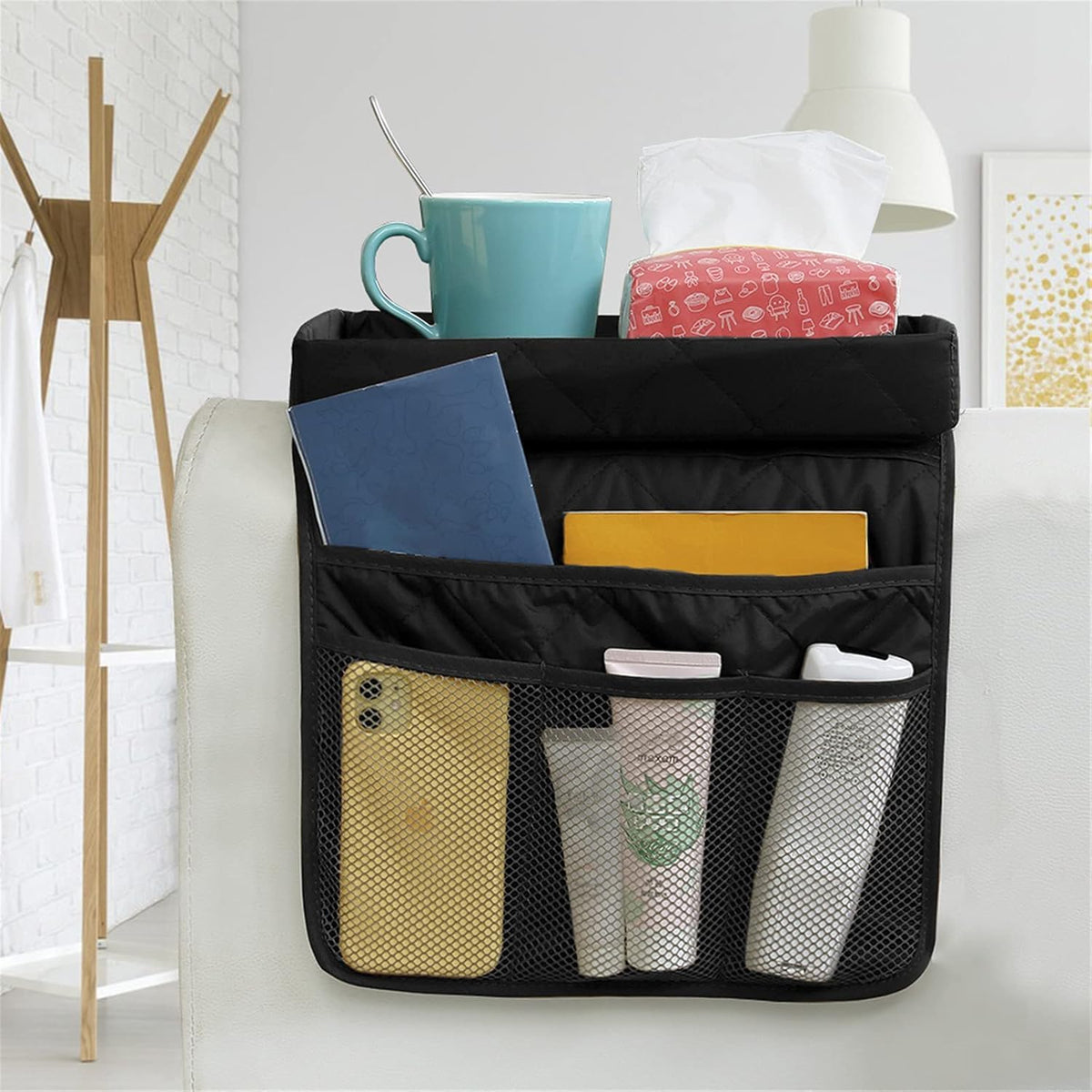 Couch Cup Holder Tray with Detachable Tray, Flodable - Image 1