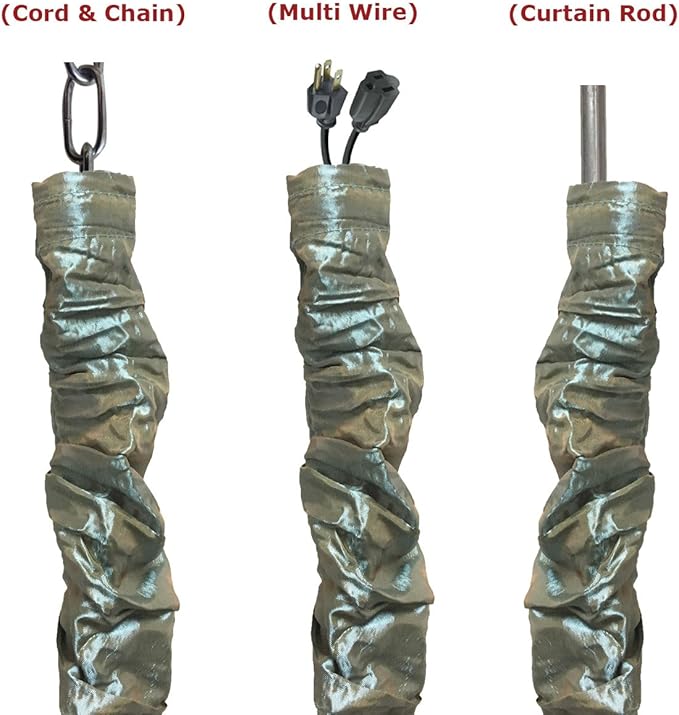 Royal Designs, Inc. Cord & Chain Cover 4 ft Silk Type Fabric, Chandelier Pendant Lighting Chain & Cable Management, Touch Fastener, Green Gold - 2 Pack