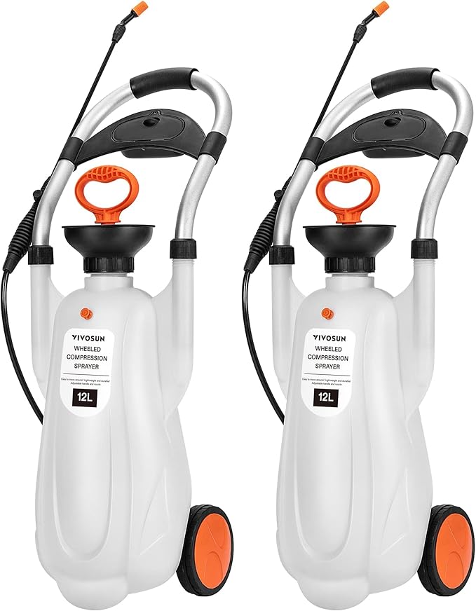 VIVOSUN 3.2 Gallon Lawn and Garden Wheeled Pump Compression Sprayer with Pressure Relief Valve, Labor-Saving Wheel Design (Pack of 2)