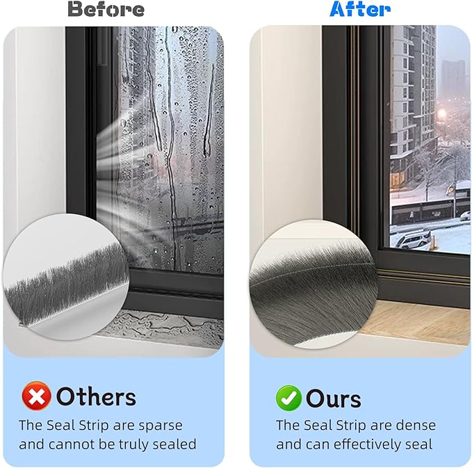 66 Ft Strong Adhesive Brush Weather Stripping for Sliding Windows and Door Frames-Seal Strip for Soundproofing,Waterproof,and Windproof-Durable and Wear Resistant,0.6 Thick