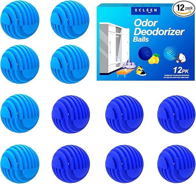 Sneaker Deodorizer Balls 12 Pack, Linen and Escape Scent, Odor Eliminator Balls for Closet Car Gym Bag, Long Lasting Small Space Air Freshener With Essential Oil