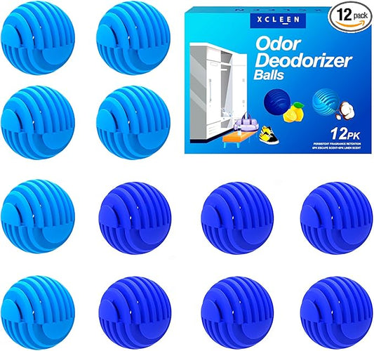 Sneaker Deodorizer Balls 12 Pack, Linen and Escape Scent, Odor Eliminator Balls for Closet Car Gym Bag, Long Lasting Small Space Air Freshener With Essential Oil