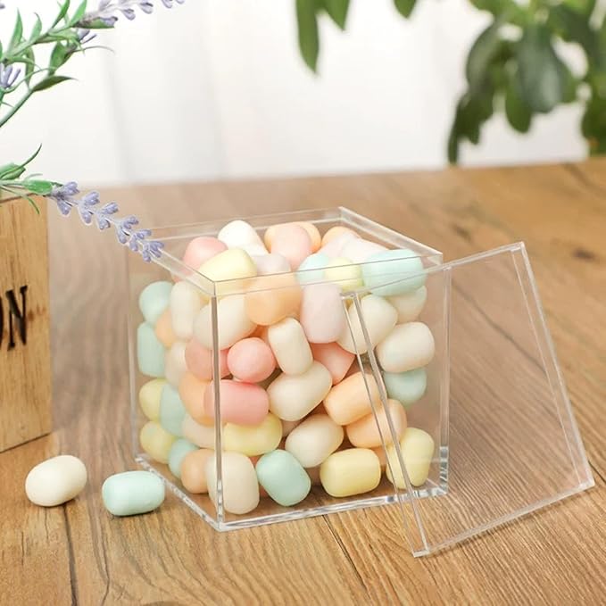 Small Acrylic Box with Lid 12 Pack Clear Acrylic Square Cube Containers Plastic Storage Box for Birthday Valentine's Day Party Favor Candy Pill and Tiny Jewelry Boxes