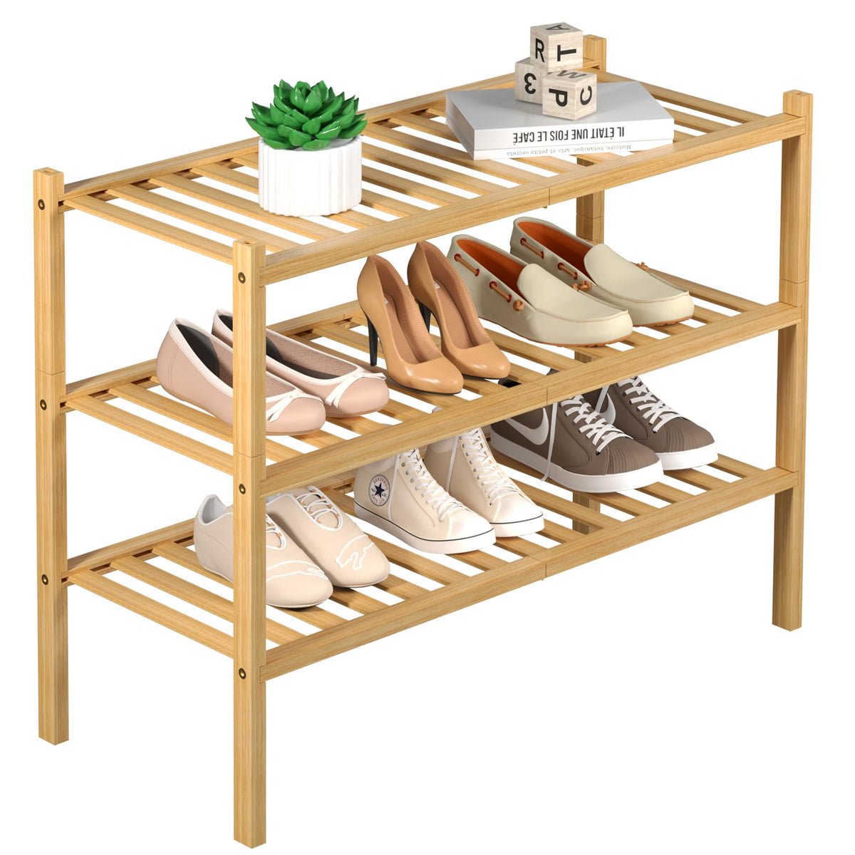 ROMGUAR CRAFT 3 Tier Bamboo Shoe Rack for Closet Free - Image 1