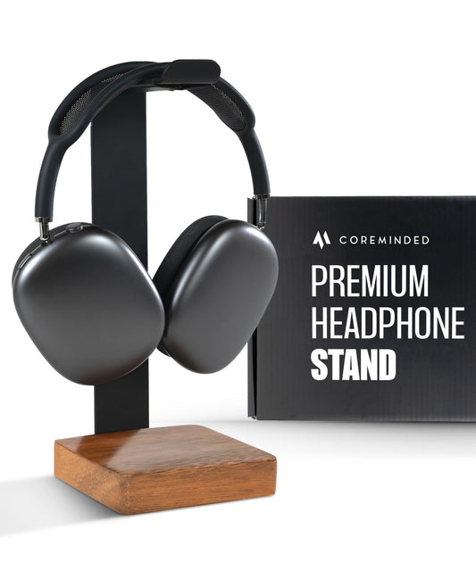 COREMINDED Universal Headphone Stand for Desk, Walnut Wood - Image 1