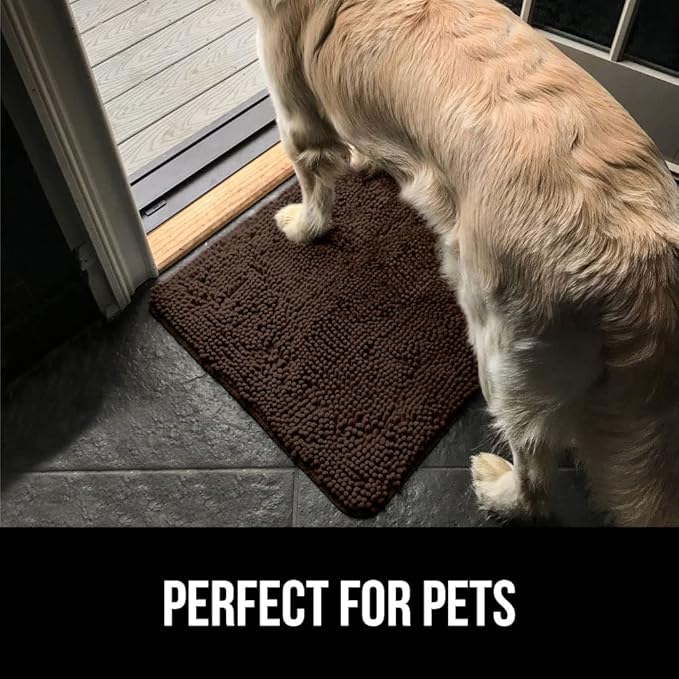 GORILLA GRIP SoakSTOPPER Dog Door Mat, 30x20 Machine Washable Rug Absorbent Doormat Captures Moisture Mud Dirt, Quick Dry Soft Chenille Entryway Rugs Indoor Entrance Mats for Dog Paws, Brown
