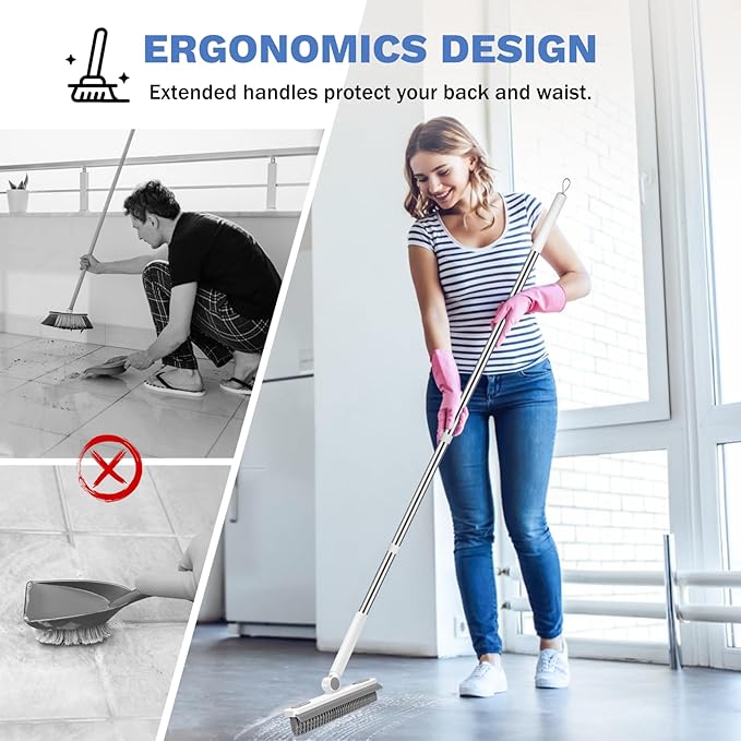SetSail Grout Cleaner Brush with Long Handle & 3-in-1 Tile Tub Floor Scrubber, V-Shaped Floor Scrub Brush Swivel Grout Brush Stiff Bristle Floor Grout Scrubber for Bathroom