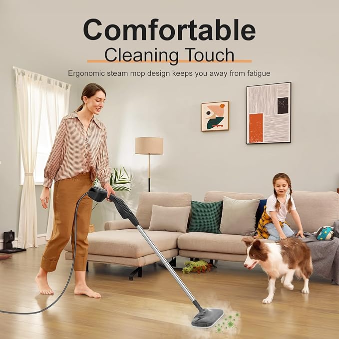 Let'Steam 17 in 1 Steam Mop with Detachable Handheld Steam Cleaner, Powerful Steam Mops for Cleaning Hardwood, Laminate Floor, Tiles and Grout, Dual- Rod Design Floor Steamer with 2 Modes