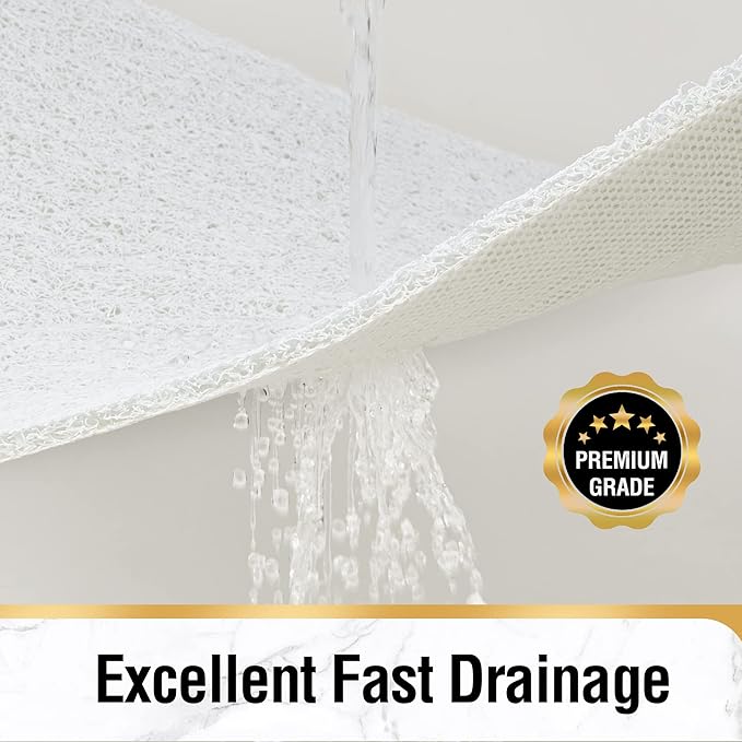 HITSLAM Square Shower Mat, 32 x 32 Inch Non Slip Bath Mat for Tub, Soft PVC Loofah Bathtub Mats with Drain Holes, Quick Drying Bathroom Stall Floor Mat, Bathroom Accessories Without Suction Cup, White