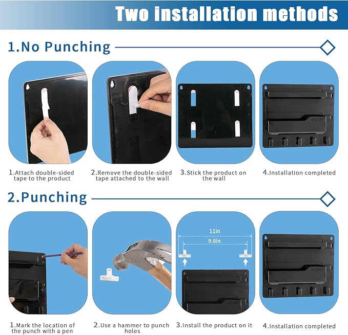 Bedside Wall Mount Shelf, Adhesive Bedside Organizer for Remote、Phone、Glasses. Bedside Accessories Storage suitable for College Dorm 、bunk bed 、 Bedroom、Rv（Black）