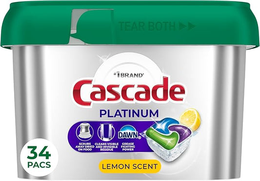 Cascade Platinum Dishwasher Pods, Dishwasher Detergent, Dish Detergent Soap, Lemon, 34 Count