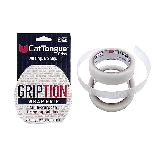 CATTONGUE GRIPS Non-Abrasive Grip Tape Wrap - 1” Thick Heavy-Duty, Waterproof Anti-Slip Tape for Wrapping Tools, Bats, Gym Equipment - Indoor & Outdoor Anti-Slip Solution (Clear, 20ft)